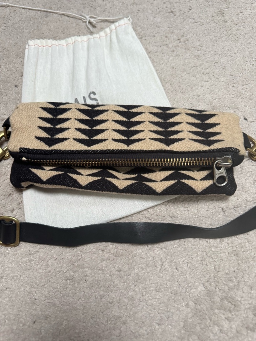 Rais cais wool and leather Crossbody Bag/ Fanny pack. Reversible.